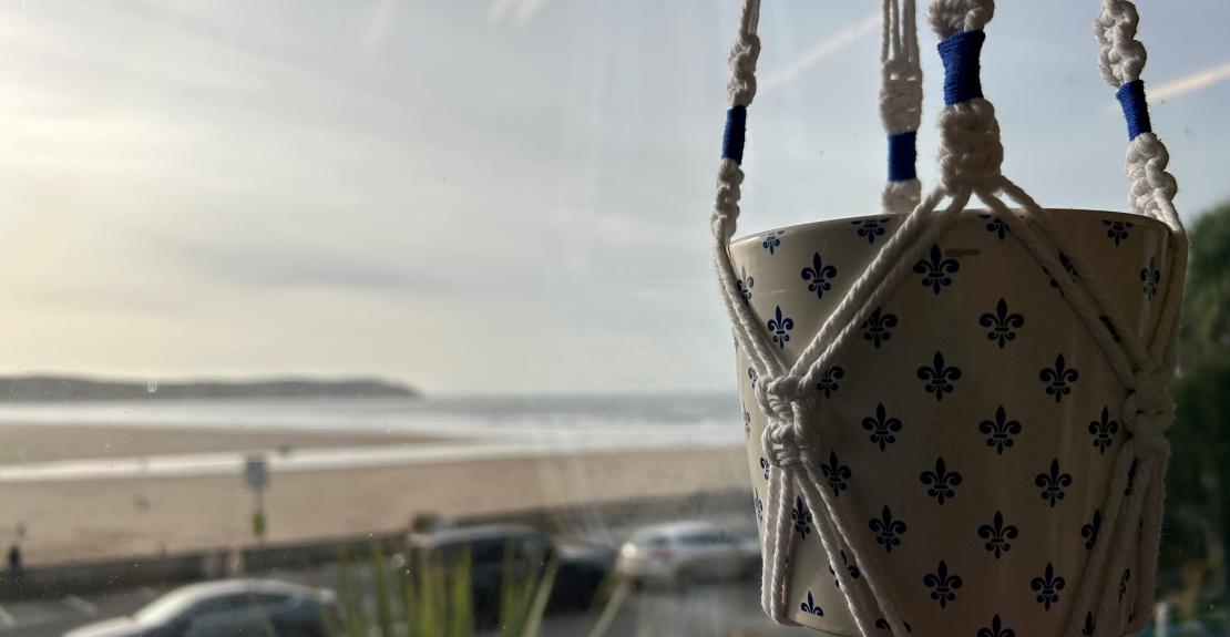 Locally Made Macrame Plant Pot Hangers at Woolacombe Tourist Information Centre