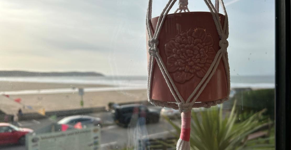 Locally Made Macrame Plant Pot Hangers at Woolacombe Tourist Information Centre