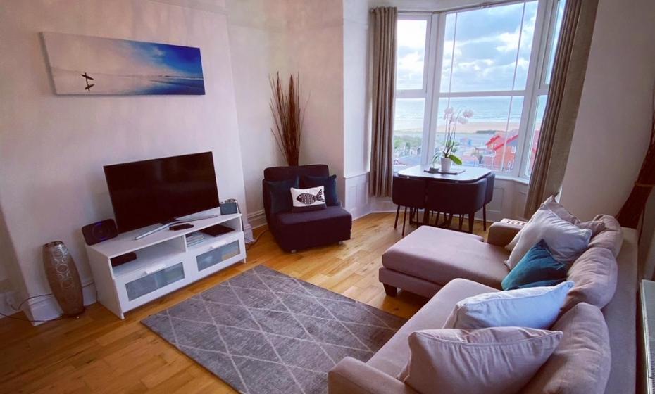 Cosy living area in Seablue View Apartment Woolacombe with outstanding beach views