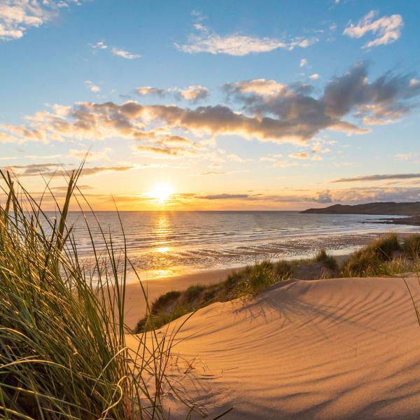 Award winning woolacombe beach at sunset in summer