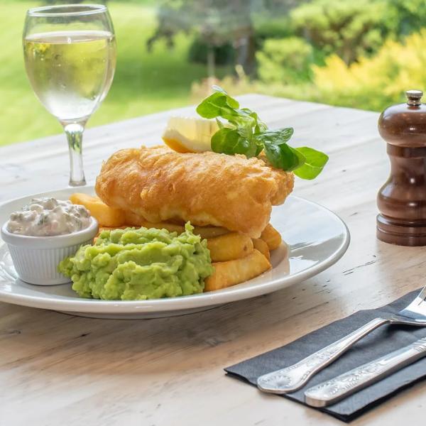 A plate of fish and chips