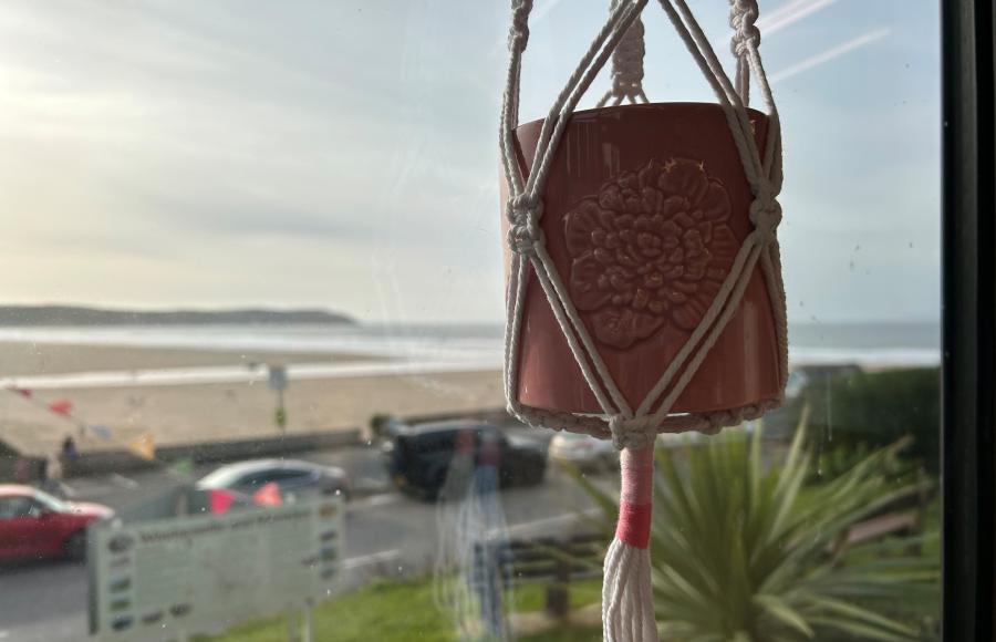 Locally Made Macrame Plant Pot Hangers at Woolacombe Tourist Information Centre